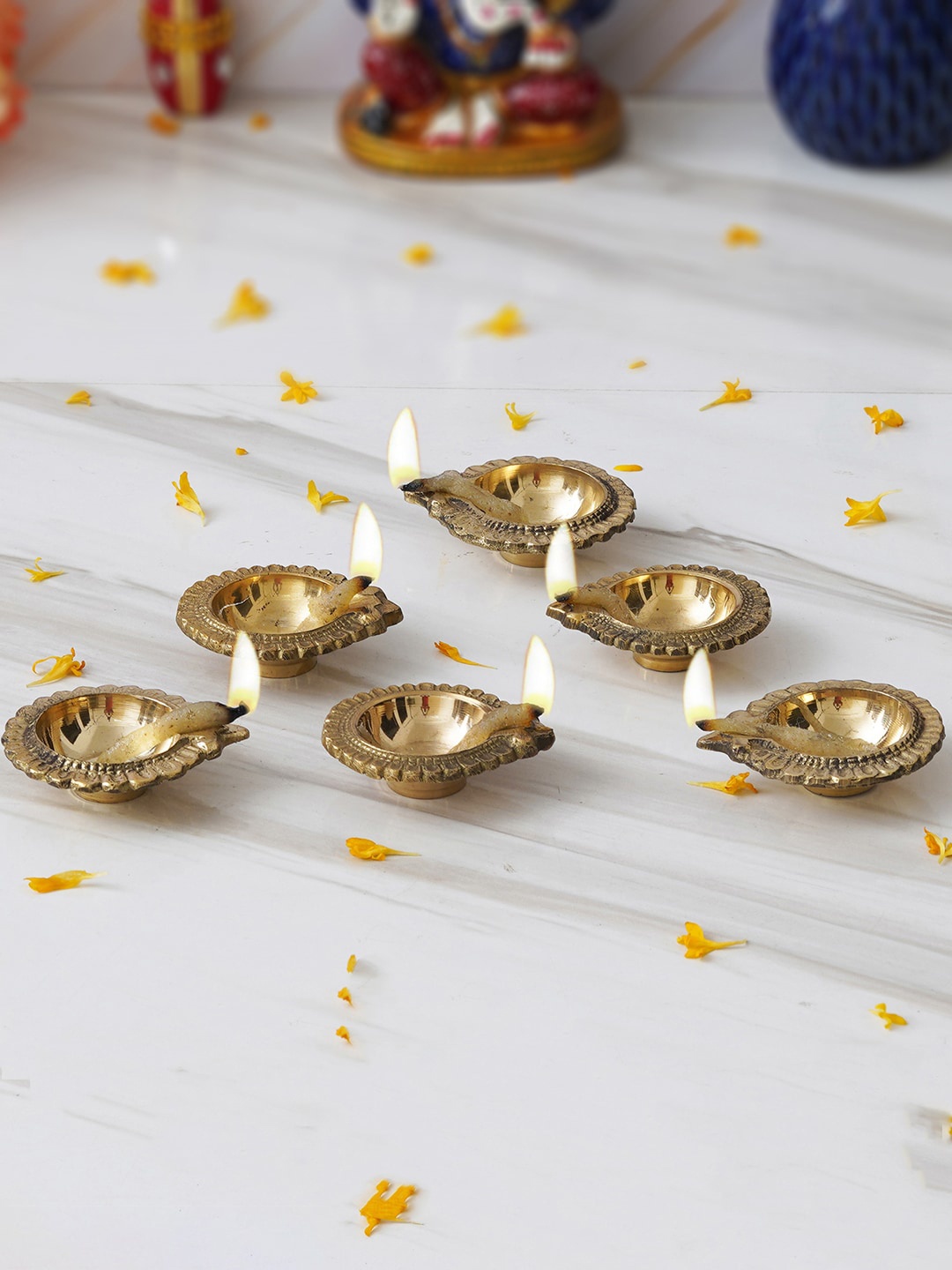 

eCraftIndia Gold Toned 6 Pieces Decorative Brass Diyas