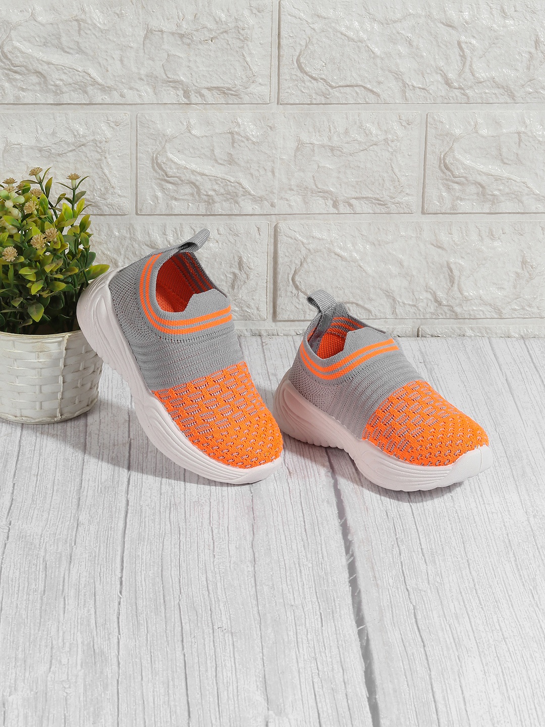 

Jazzy Juniors Kids Woven Design Lightweight Slip-On Sneakers, Orange