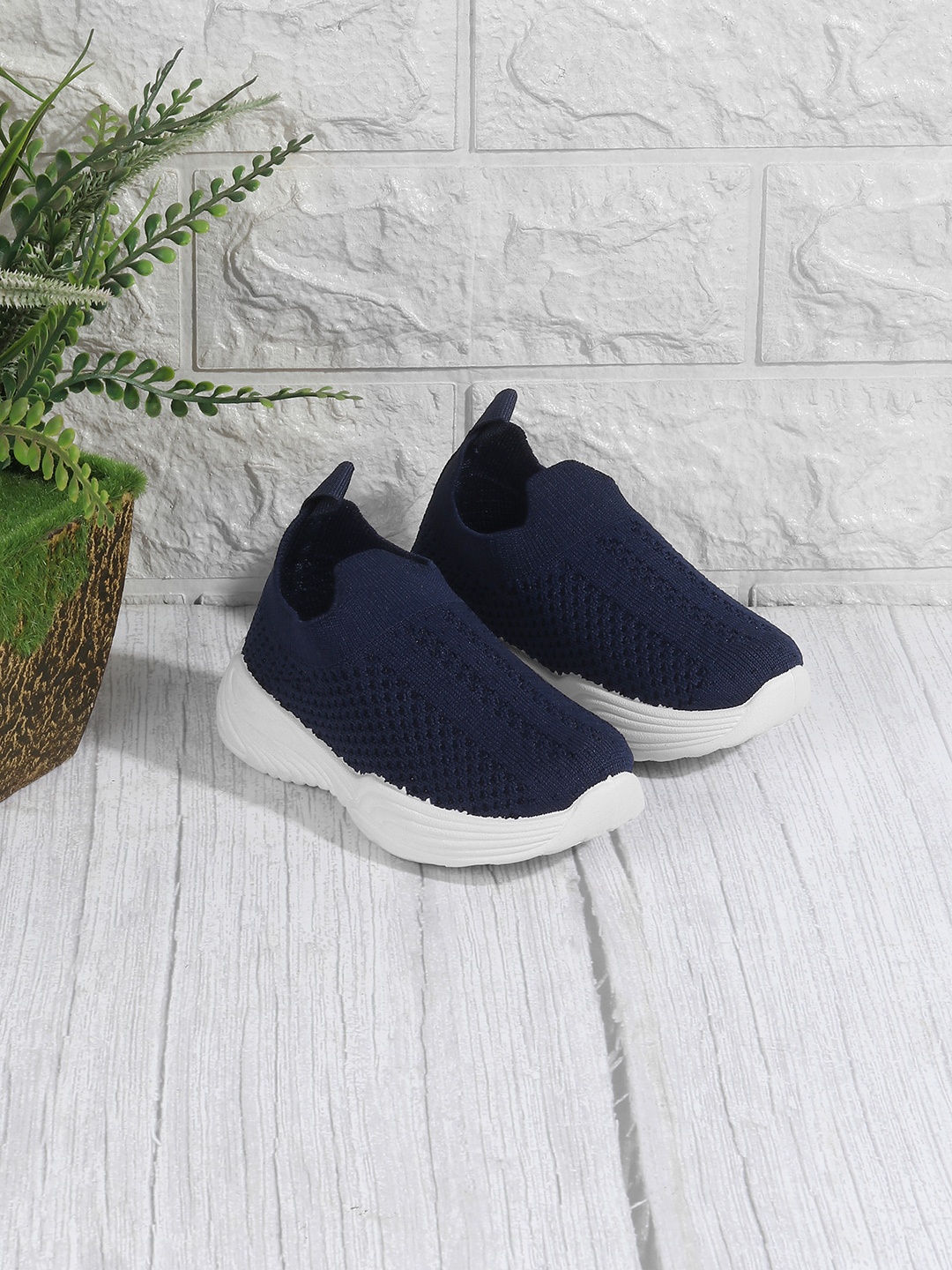 

Jazzy Juniors Kids Woven Design Lightweight Slip-On Sneakers, Navy blue