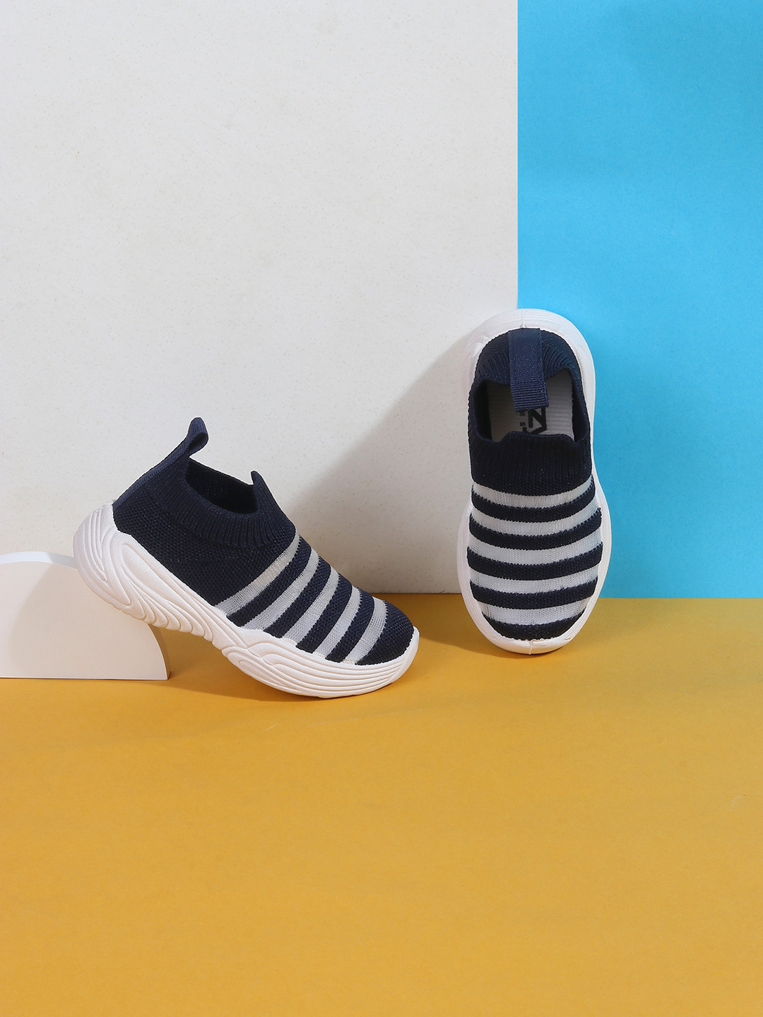 

Jazzy Juniors Kids Striped Lightweight Slip-On Sneakers, Navy blue