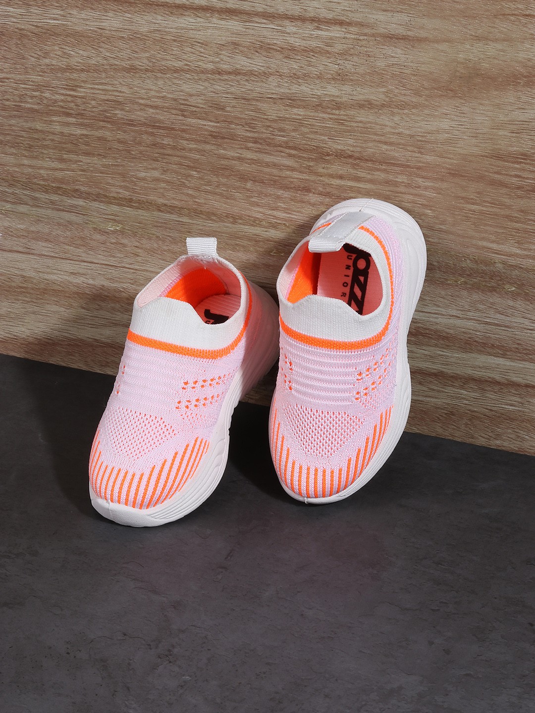 

Jazzy Juniors Kids Woven Design Lightweight Slip-On Sneakers, Orange