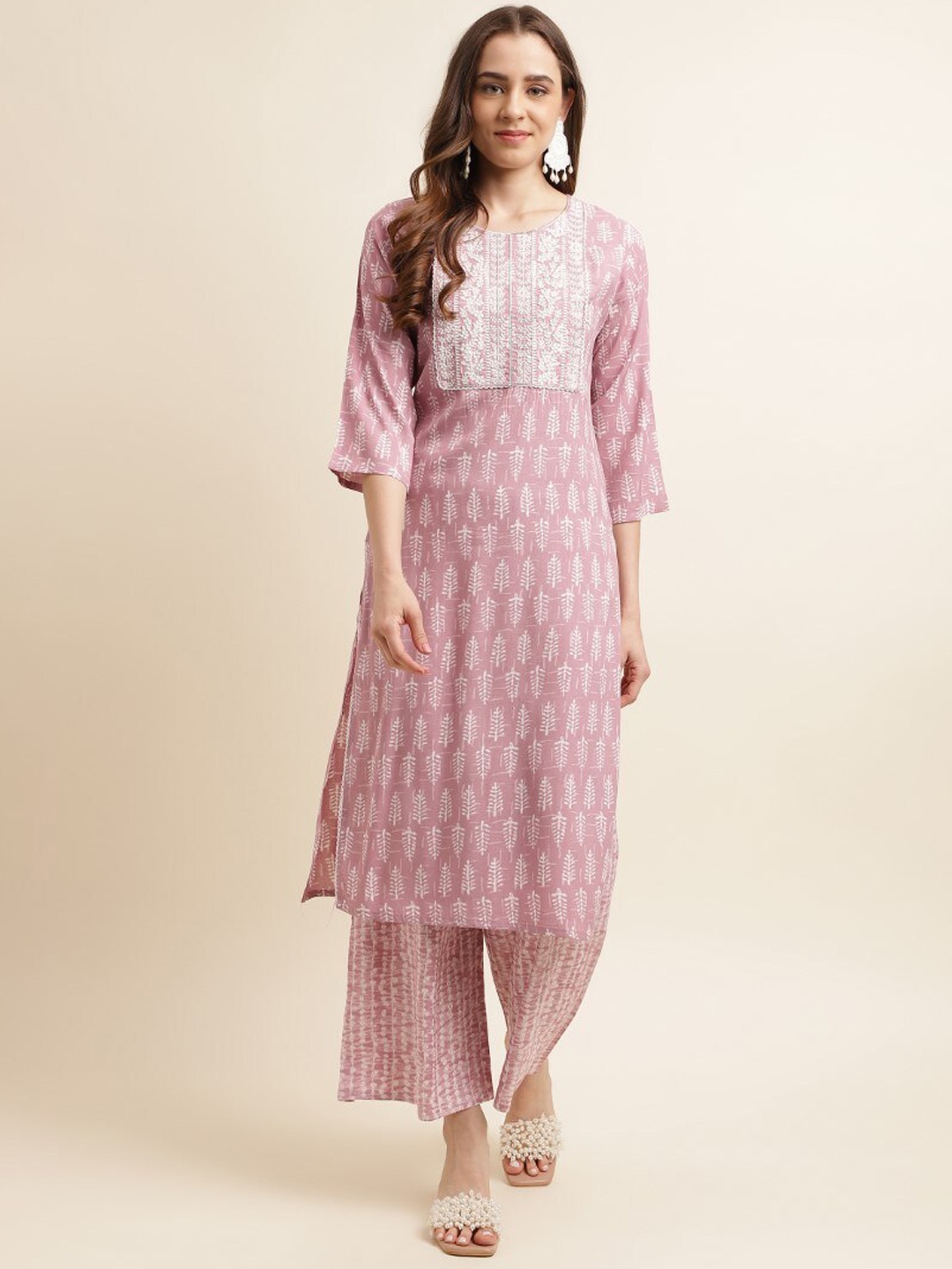 

kasee Women Ethnic Motifs Printed Regular Kurta with Palazzos, Pink