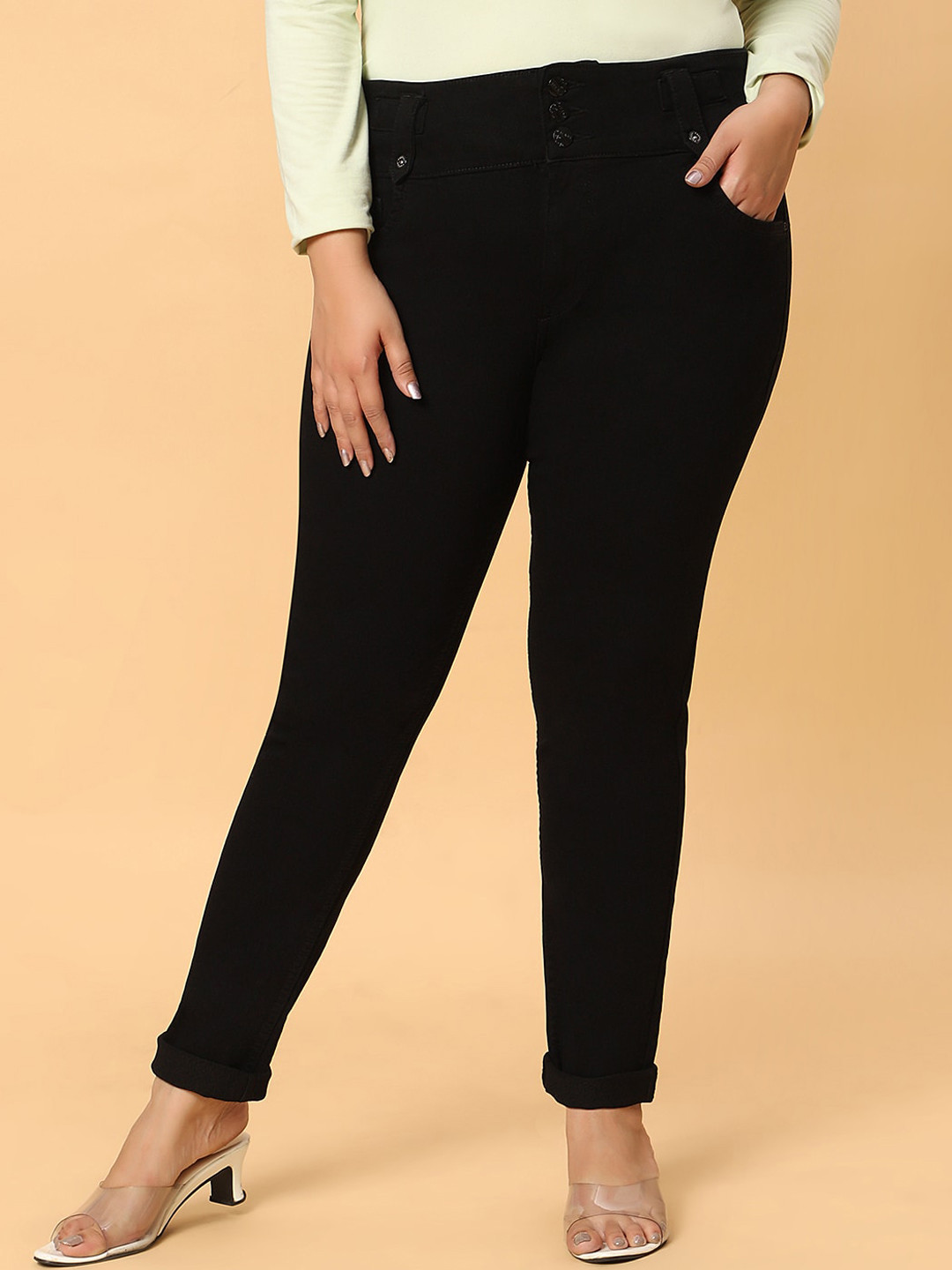 

HJ HASASI Women Slim Fit High-Rise Stretchable Jeans, Black