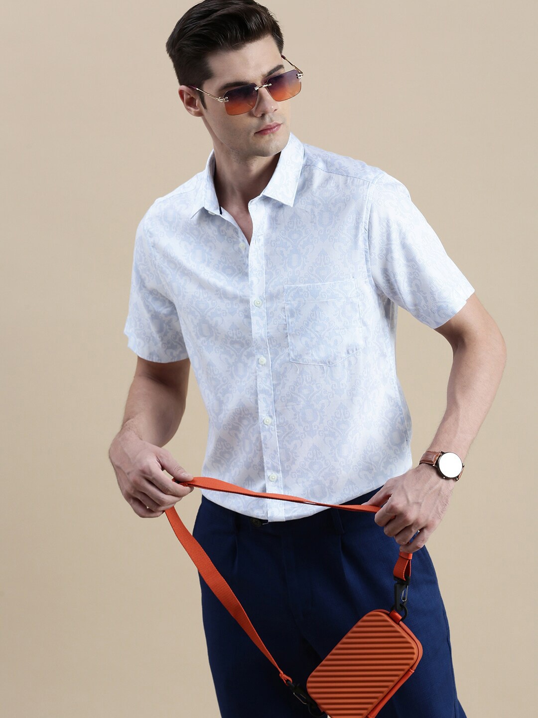 

INVICTUS Comfort Slim Fit Floral Printed Cotton Formal Shirt, White