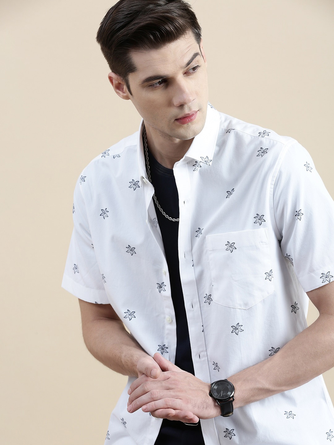 

INVICTUS Men Comfort Slim Fit Opaque Printed Cotton Casual Shirt, White
