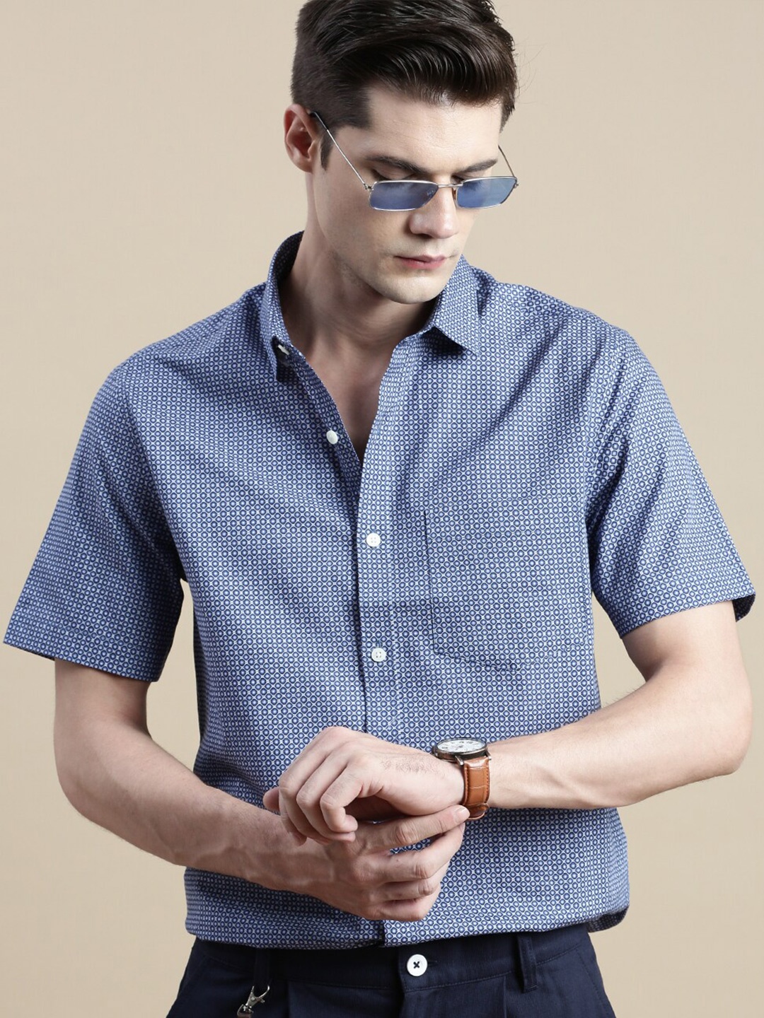 

INVICTUS Comfort Slim Fit Checked Opaque Casual Shirt, Blue