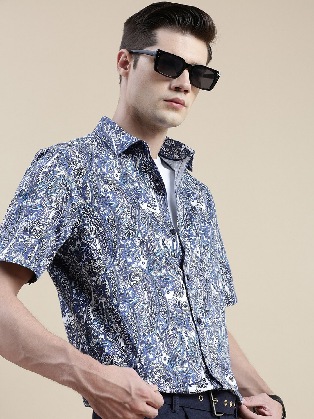 

INVICTUS Men Printed Slim Fit Comfort Cotton Casual Shirt, Blue