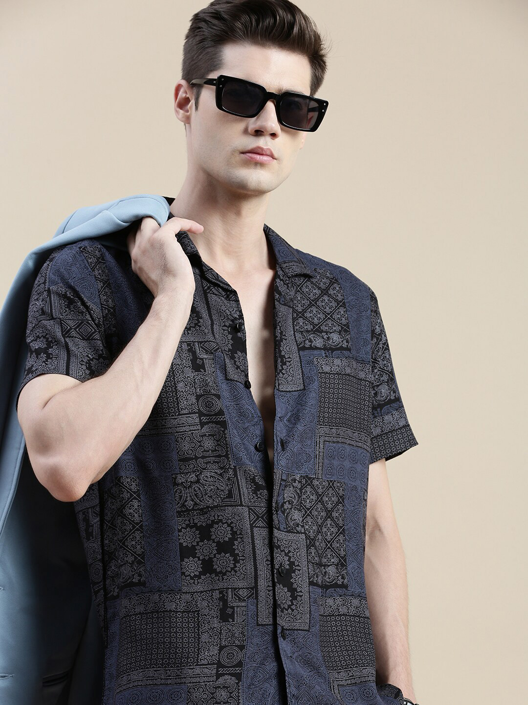 

INVICTUS Comfort Slim Fit Opaque Ethnic Printed Casual Shirt, Black