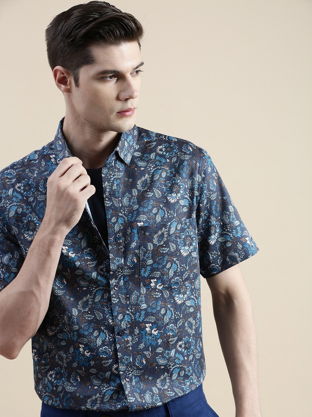 

INVICTUS Floral Printed Comfort Slim Fit Cotton Casual Shirt, Teal