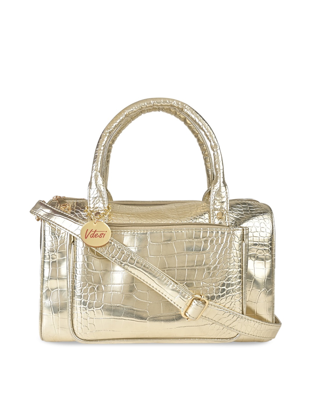 

Vdesi Textured PU Structured Handheld Bag, Gold