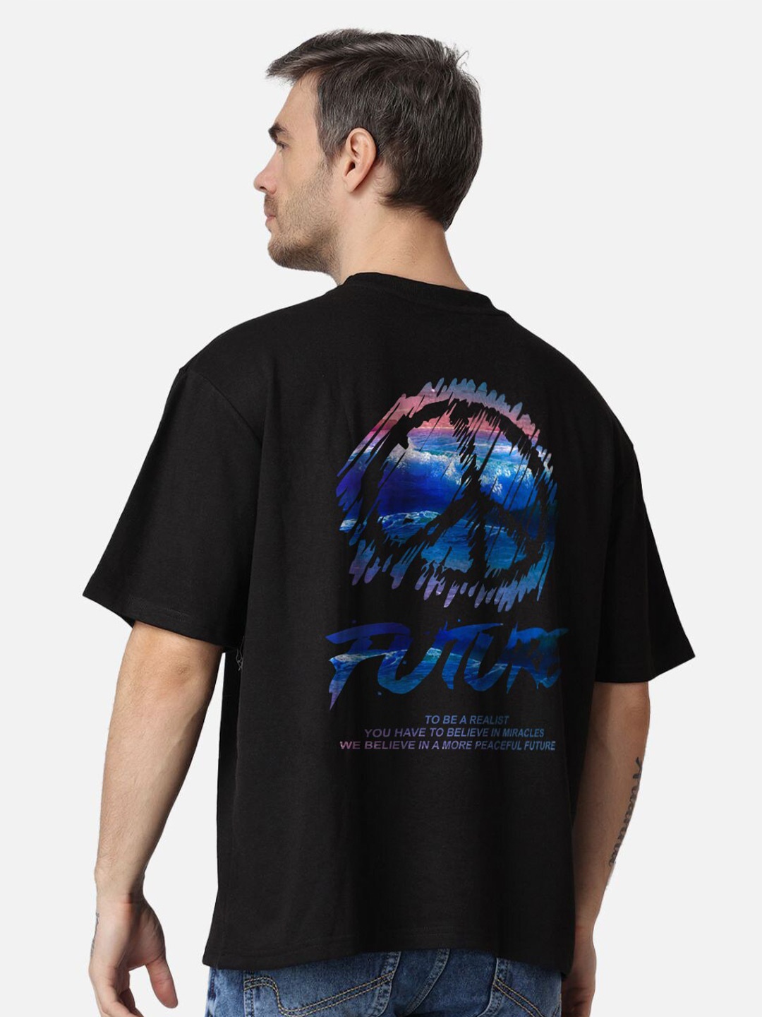 

The Label Bar Graphic Printed Loose T-shirt, Black