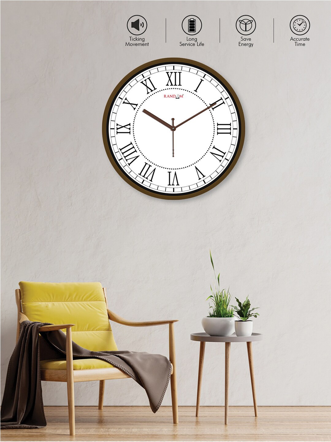 

RANDOM Brown & White Classic & Modern Analogue Contemporary Wall Clock