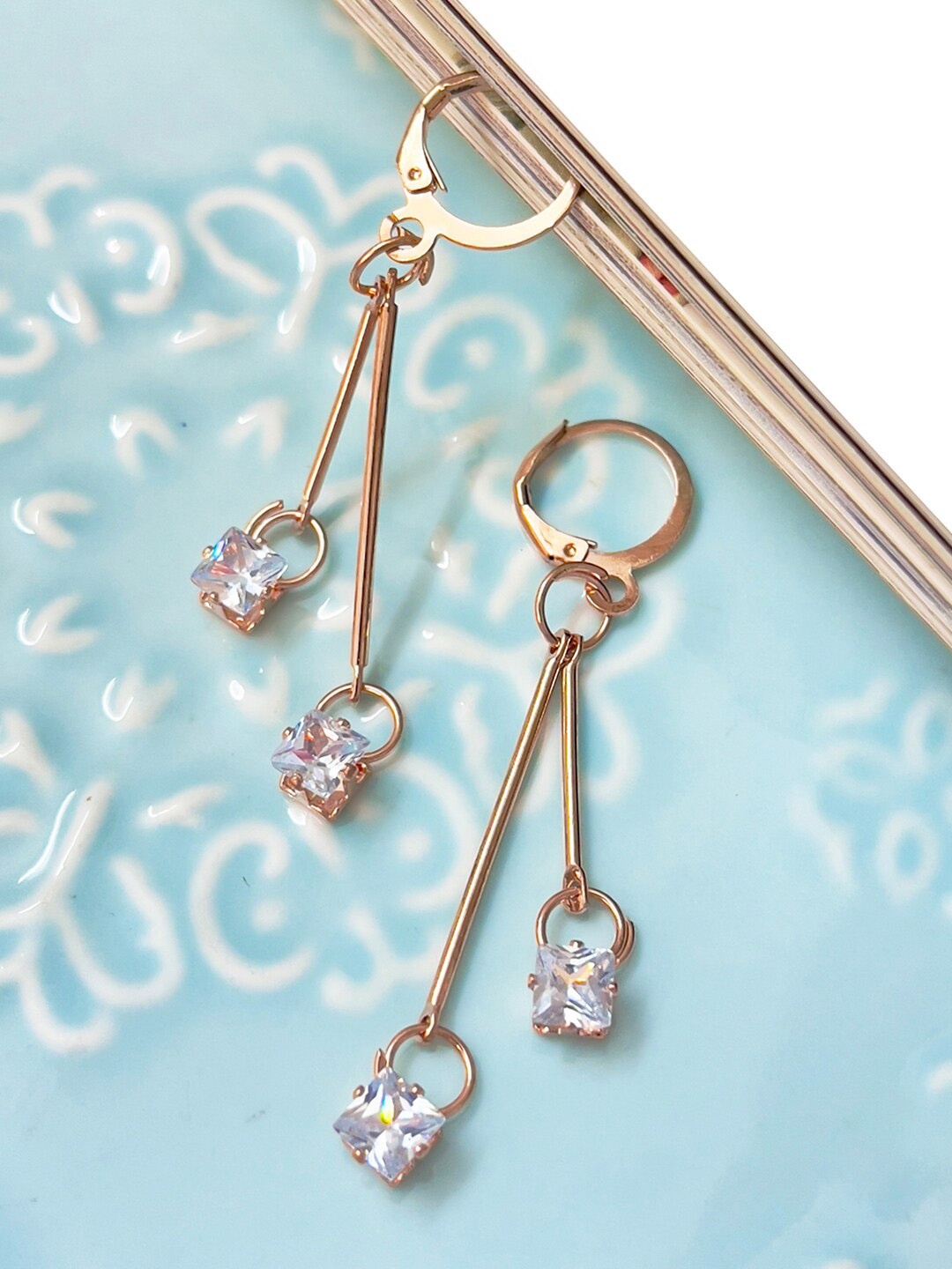 

Ayesha Rose Gold Contemporary Drop Earrings