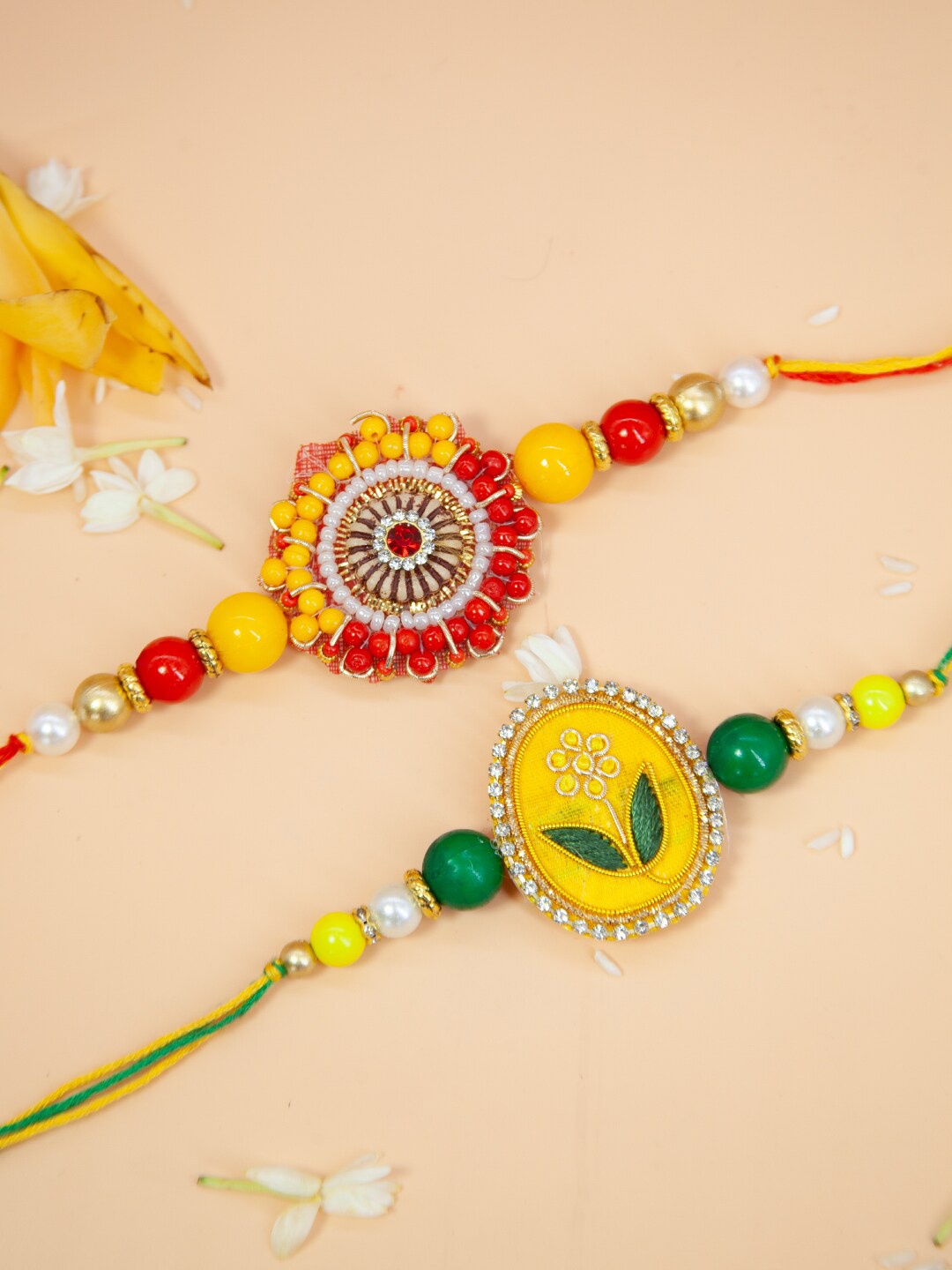 

Fida Set of 2 Beaded & Stone Studded Rakhis, Orange