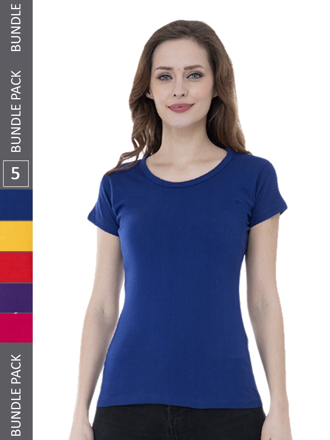 

IndiWeaves Pack Of 5 Round Neck Pure Cotton T-shirt, Blue