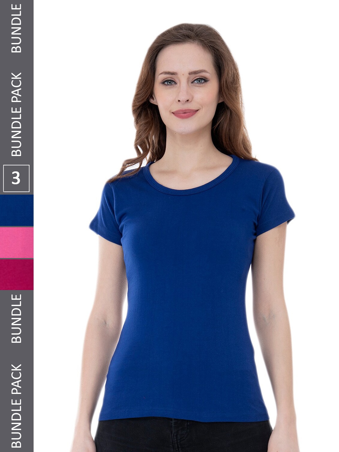 

IndiWeaves Pack Of 3 Round Neck Pure Cotton T-shirt, Blue