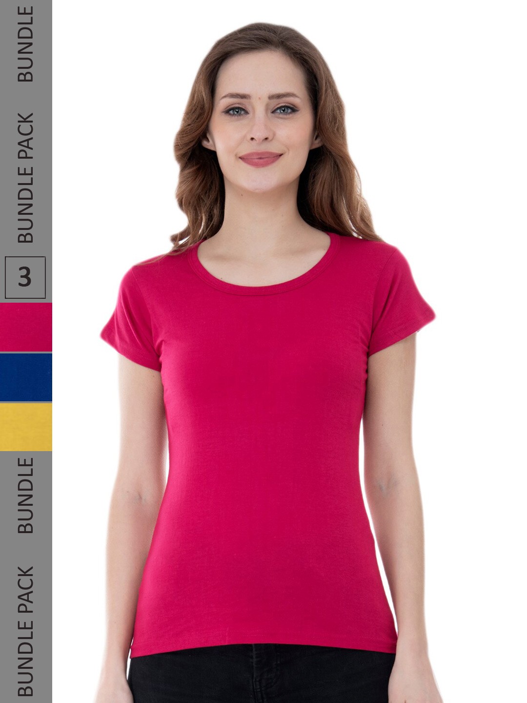 

IndiWeaves Pack Of 3 Round Neck Pure Cotton T-shirt, Red