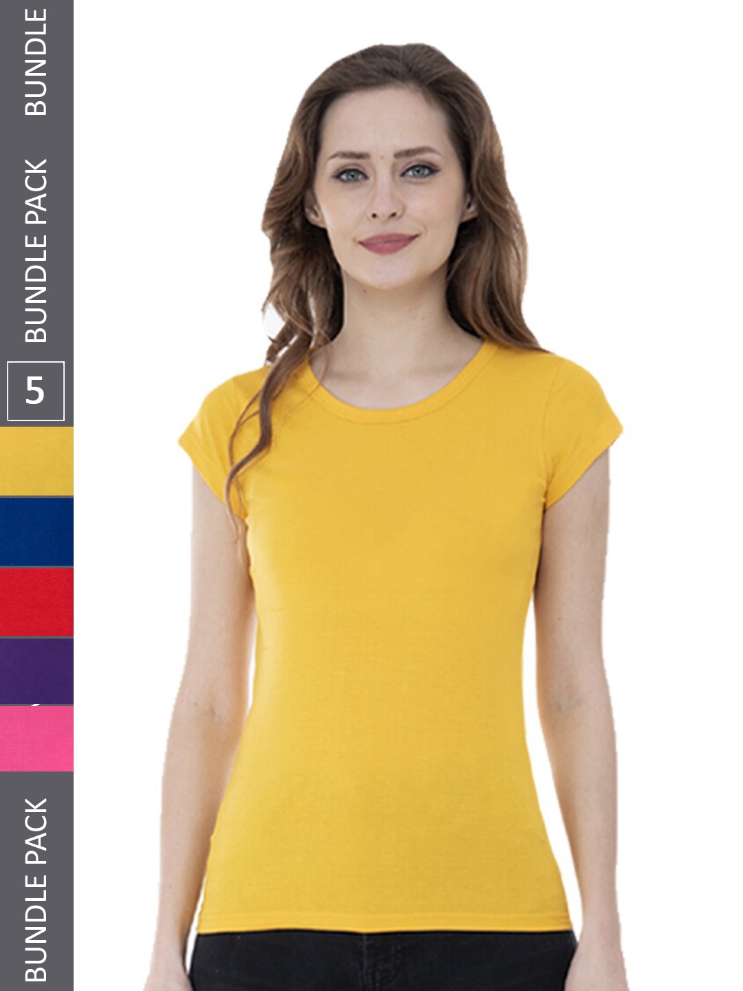 

IndiWeaves Women Pack of 5 Cotton T-shirt, Yellow