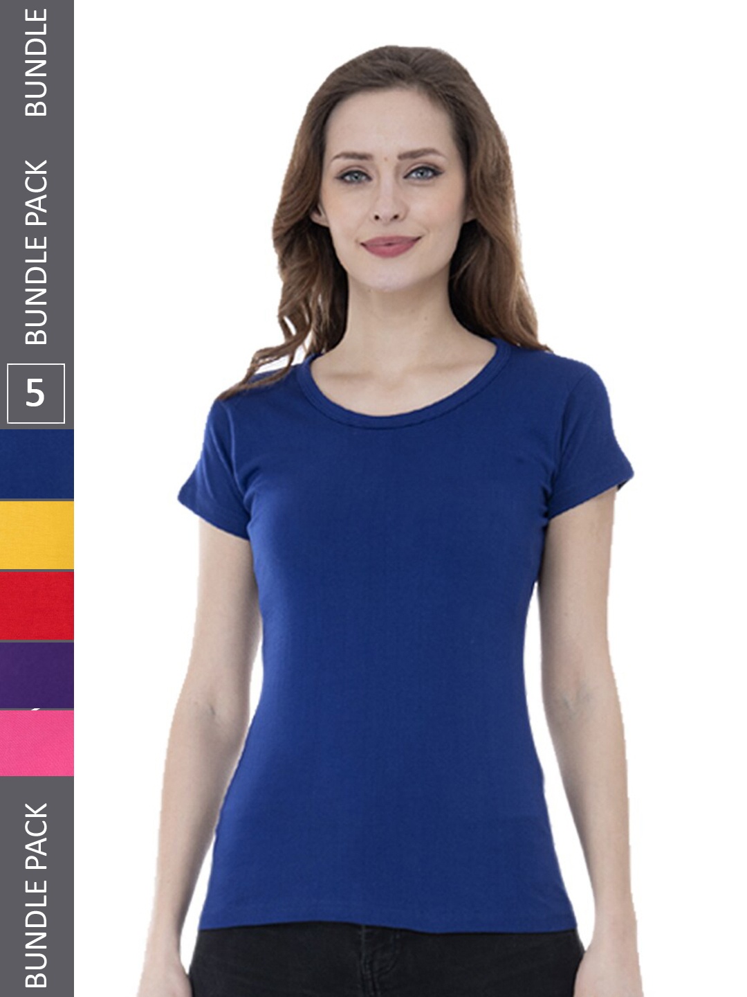 

IndiWeaves Pack Of 5 Pure Cotton T-shirt, Blue