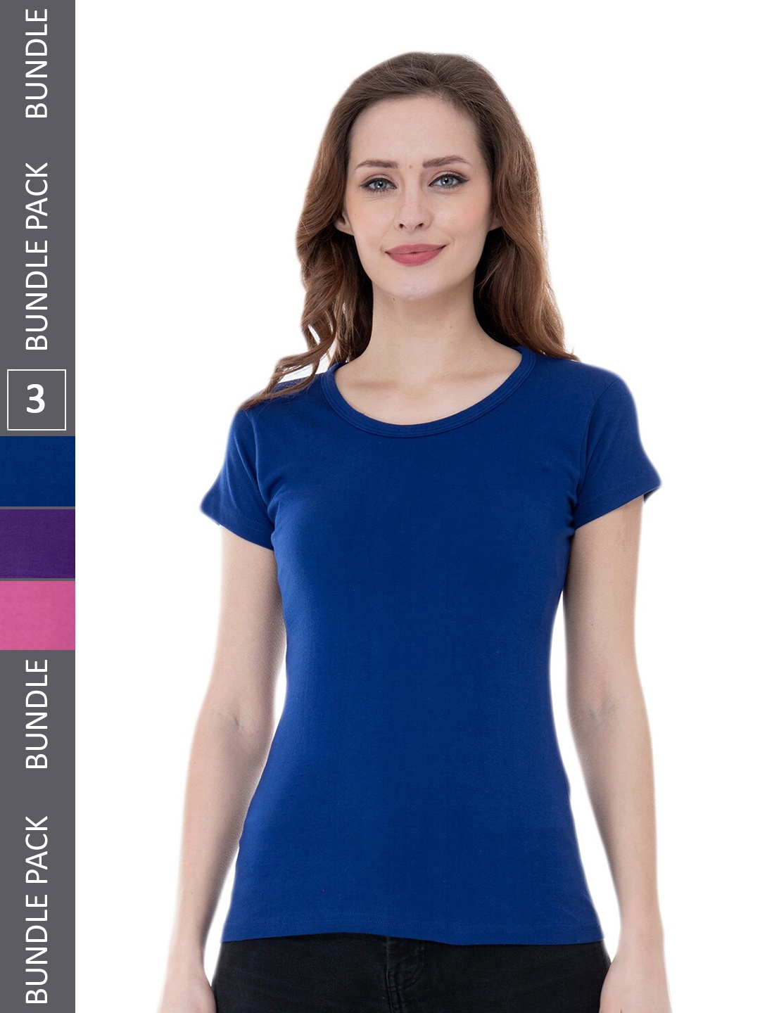 

IndiWeaves Pack Of 3 Pure Cotton T-shirt, Blue