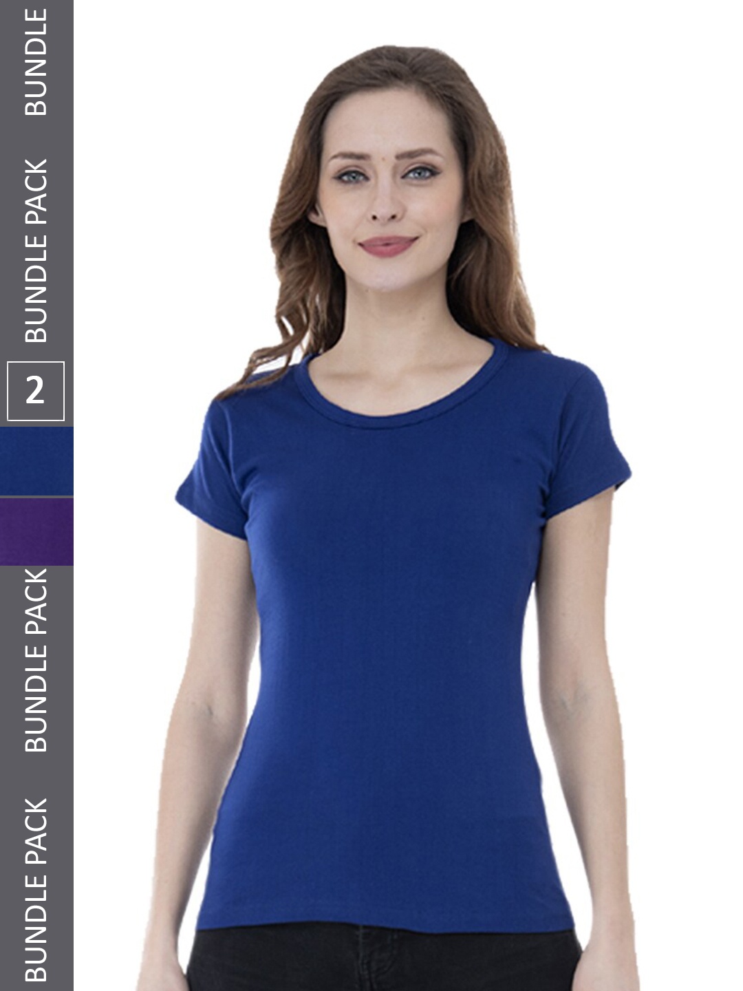 

IndiWeaves Pack Of 2 Round Neck Pure Cotton T-shirt, Blue