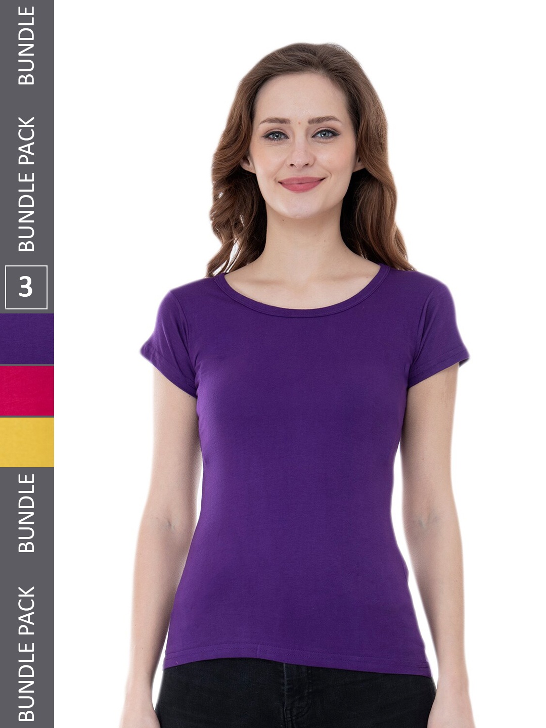 

IndiWeaves Pack Of 3 Round Neck Pure Cotton T-shirt, Purple