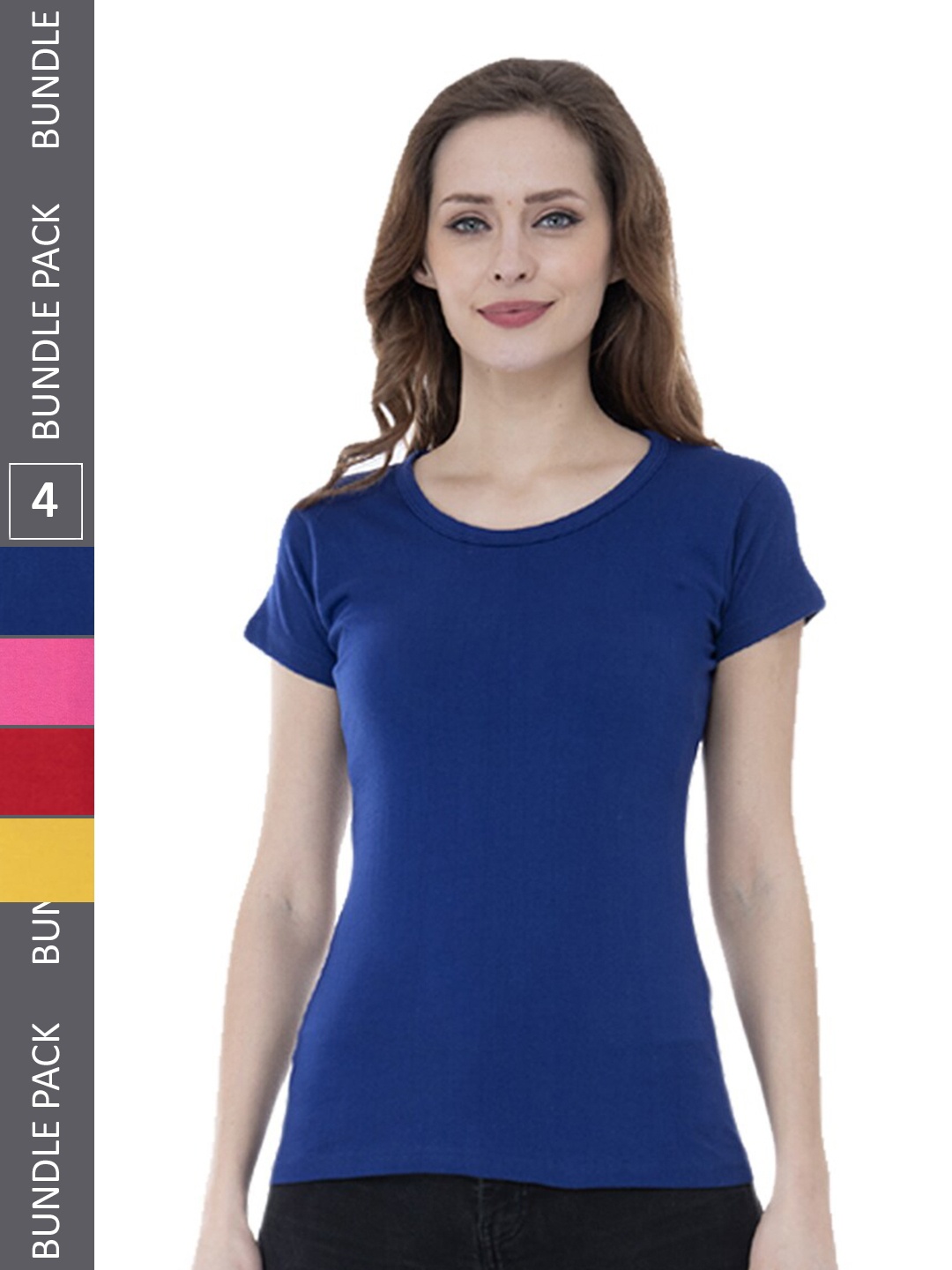 

IndiWeaves Pack Of 4 Round Neck Pure Cotton T-shirt, Blue