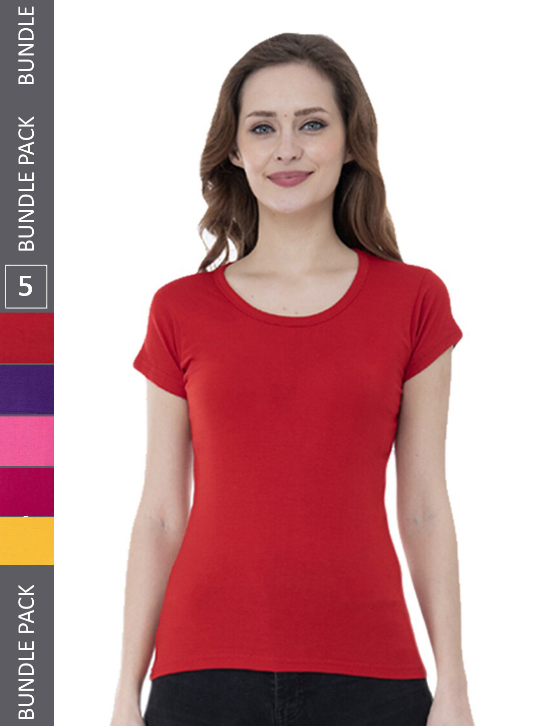 

IndiWeaves Pack Of 5 Round Neck Pure Cotton T-shirt, Red