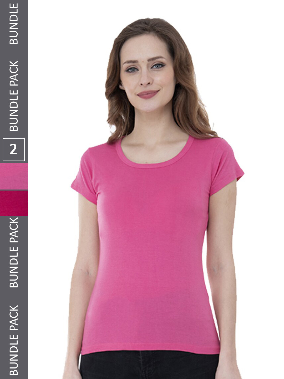 

IndiWeaves Pack Of 2 Round Neck Pure Cotton T-shirt, Pink