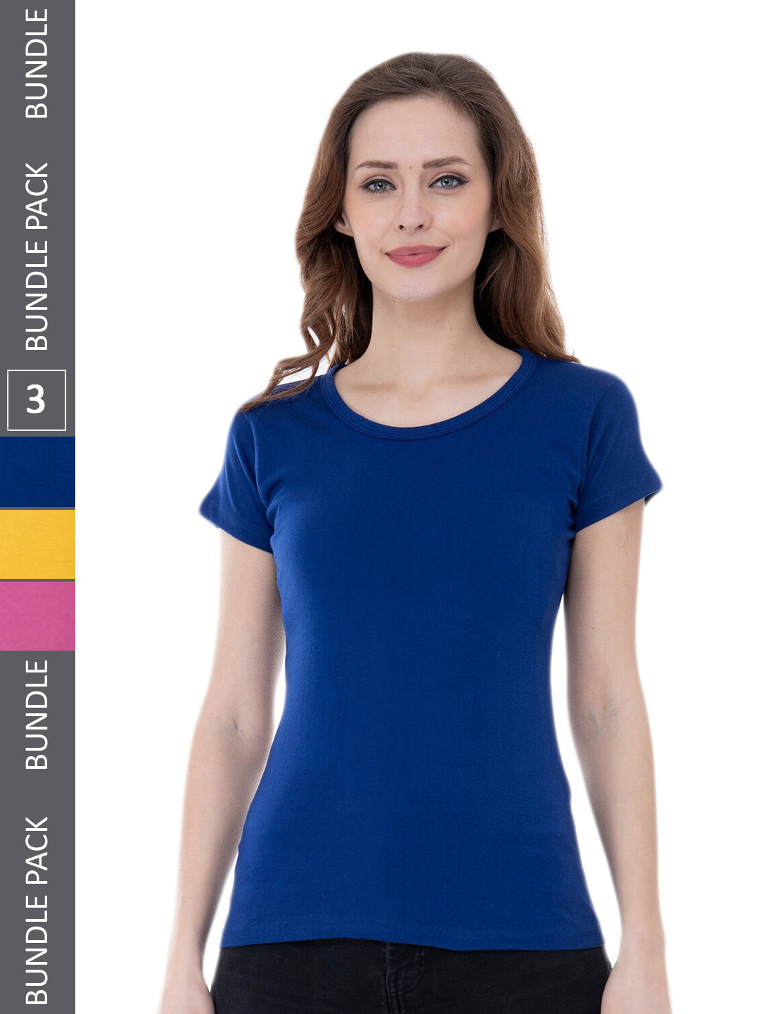 

IndiWeaves Pack Of 3 Round Neck Pure Cotton T-shirt, Blue