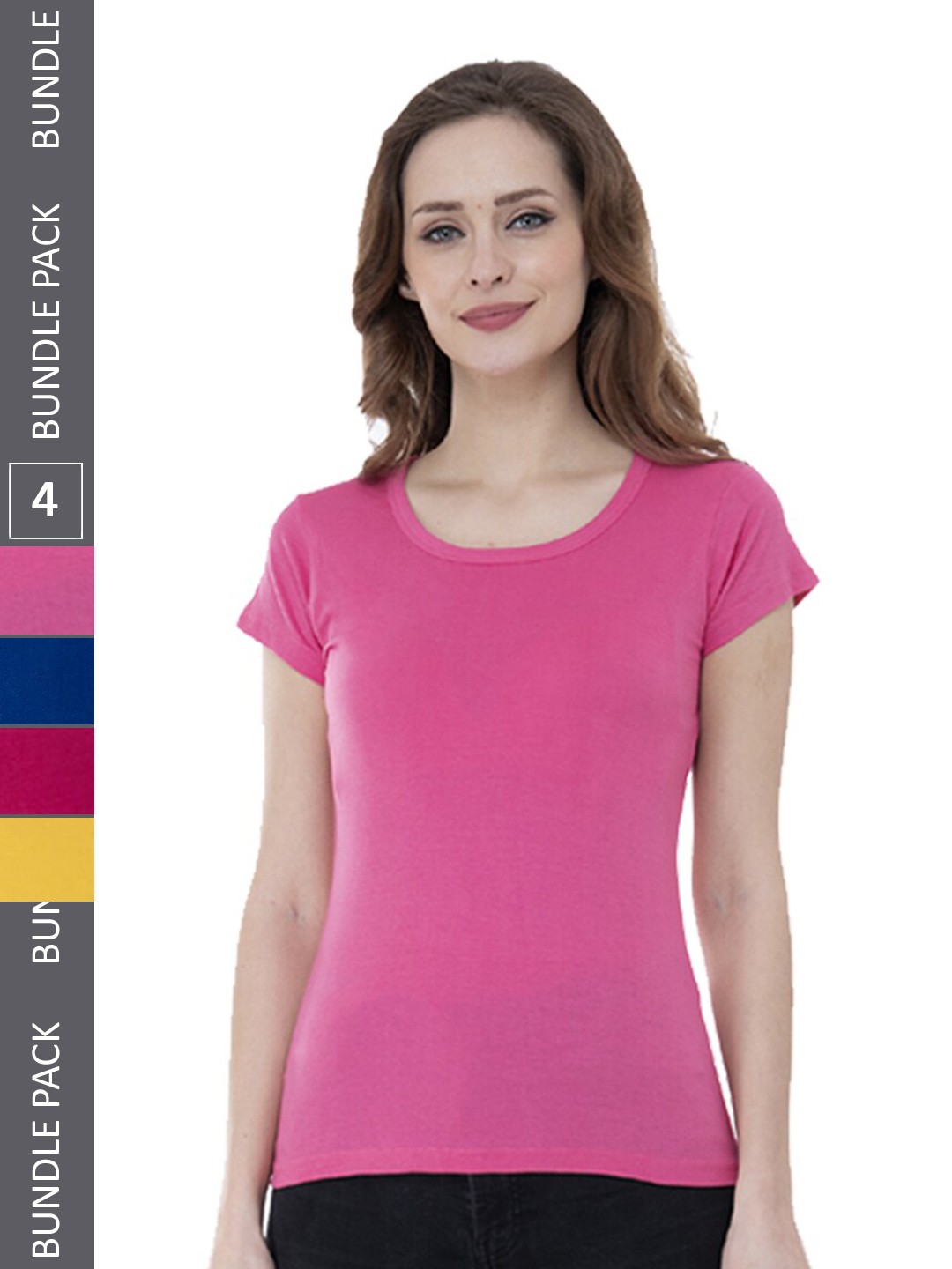 

IndiWeaves Pack Of 4 Round Neck Pure Cotton T-shirt, Pink
