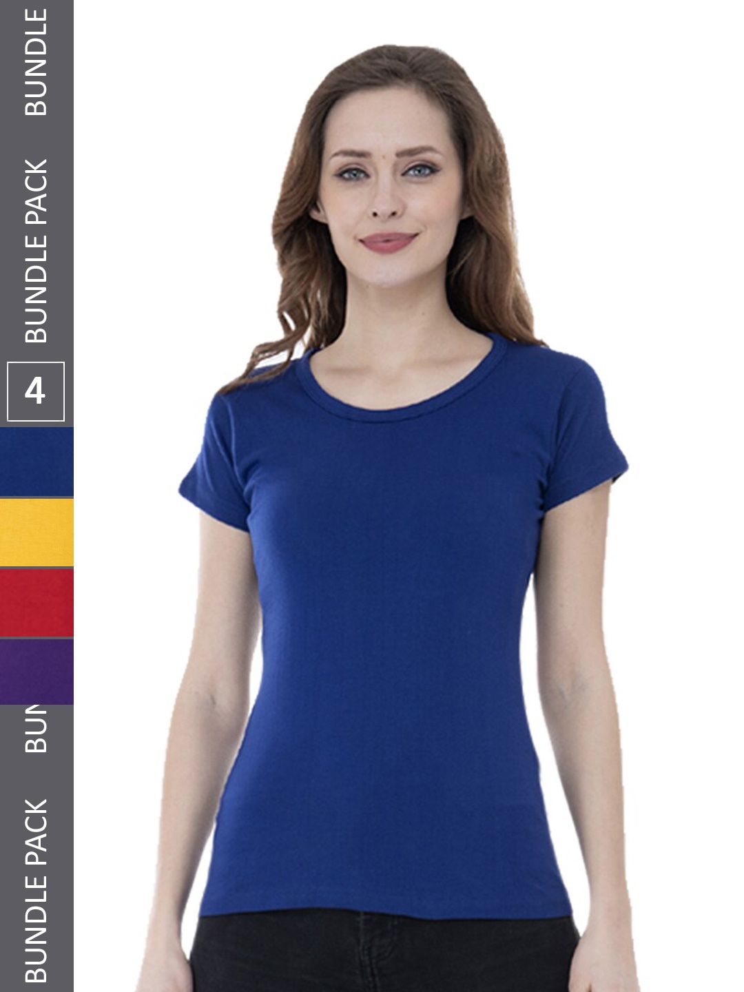 

IndiWeaves Pack Of 4 Round Neck Pure Cotton T-shirt, Blue