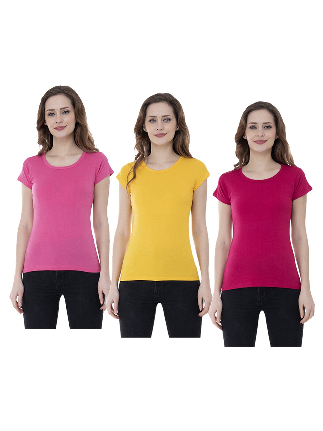 

IndiWeaves Women Multicoloured 3 V-Neck Extended Sleeves Applique T-shirt, Multi