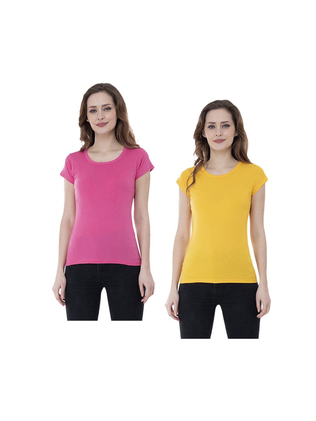 

IndiWeaves Women Multicoloured 2 V-Neck Extended Sleeves T-shirt, Multi