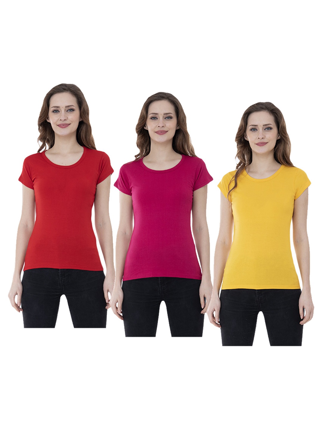 

IndiWeaves Women Multicoloured 3 Extended Sleeves T-shirt, Multi