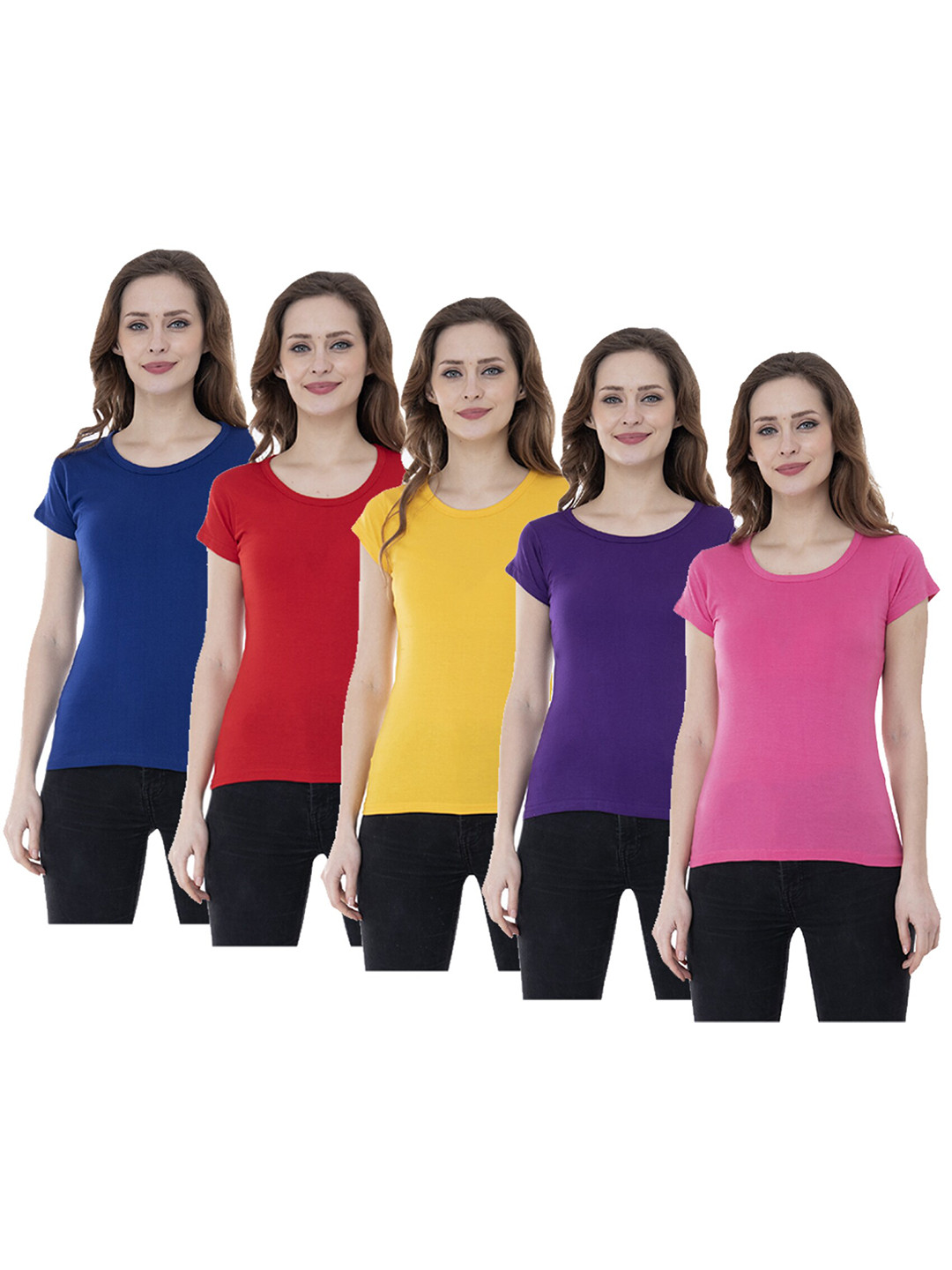 

IndiWeaves Women Multicoloured 5 Applique T-shirt, Multi