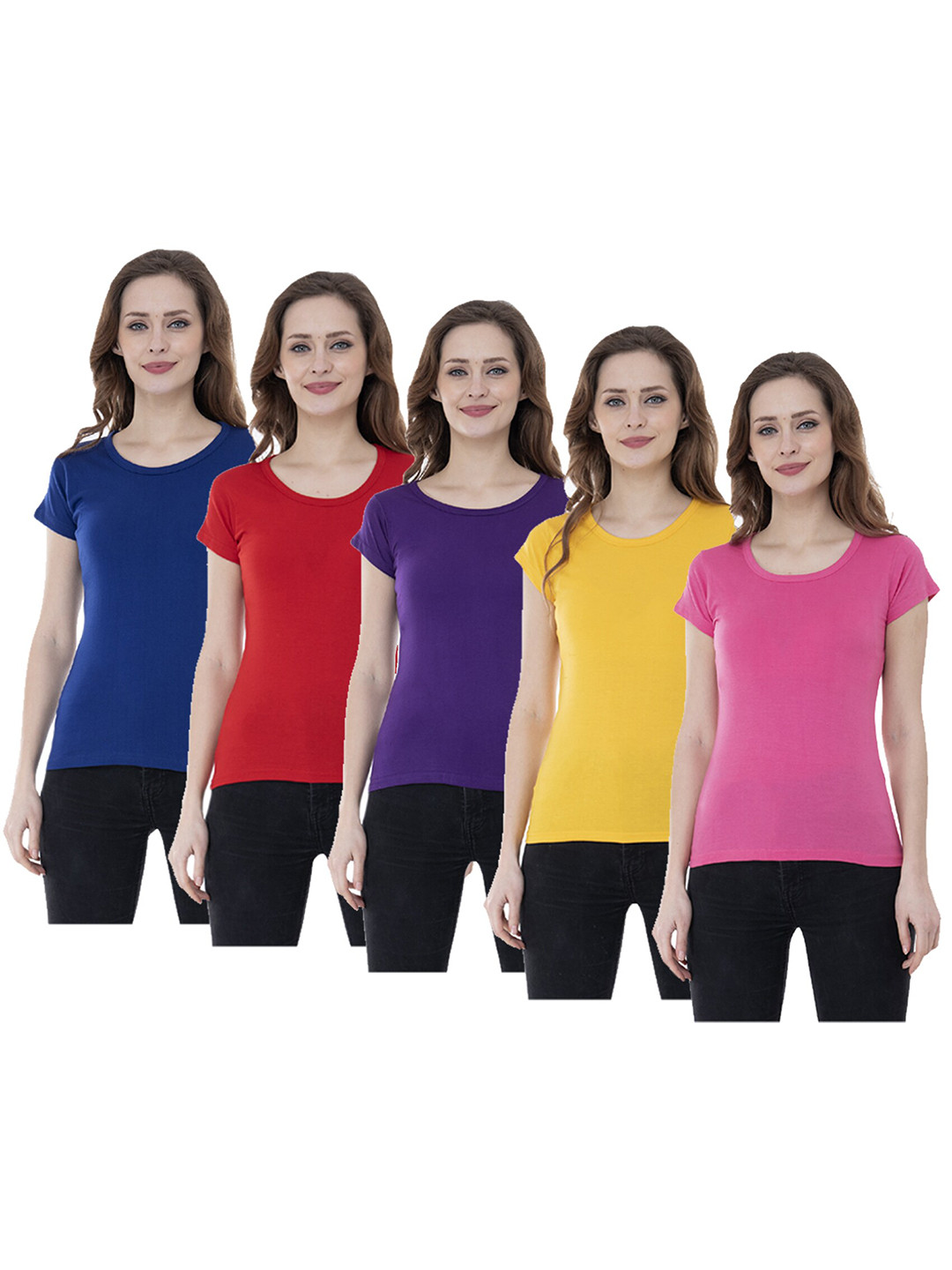 

IndiWeaves Women Multicoloured 5 V-Neck Extended Sleeves Applique T-shirt, Multi