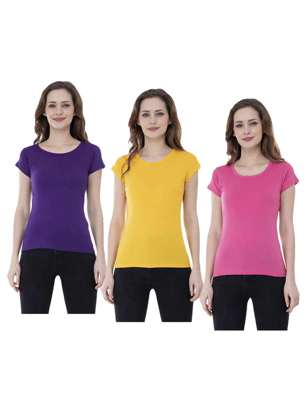 

IndiWeaves Women Multicoloured 3 Polo Collar Extended Sleeves Applique T-shirt, Multi