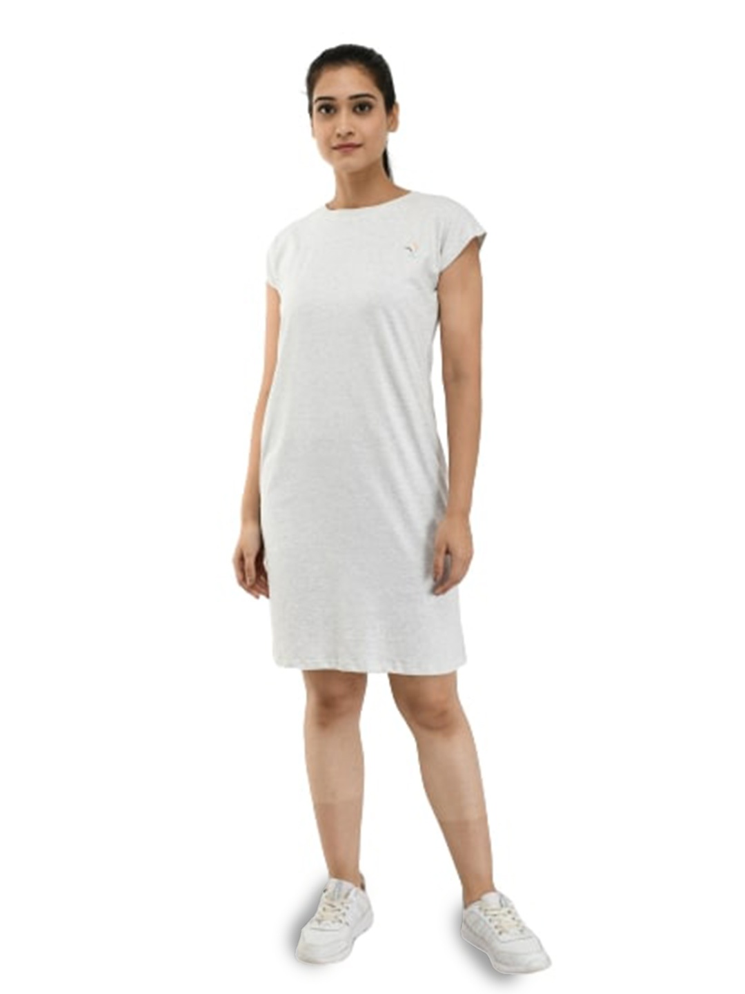 

Rudraaksha Creations oat Neck Extended Sleeve Crepe T-shirt Dress, White