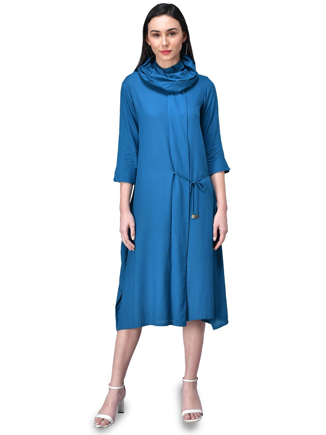 

Rudraaksha Creations Cowl Neck A-Line Midi Dress, Blue