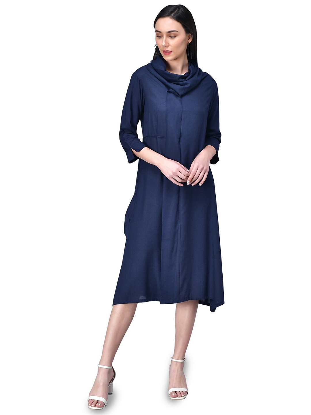 

Rudraaksha Creations Cowl Neck A-Line Midi Dress, Navy blue