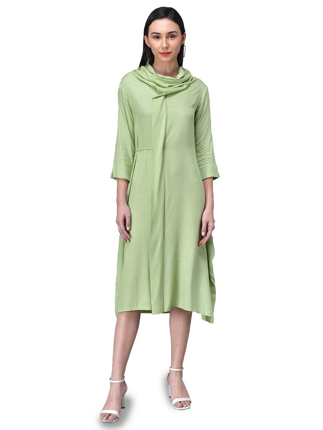 

Rudraaksha Creations Cowl Neck A-Line Midi Dress, Sea green