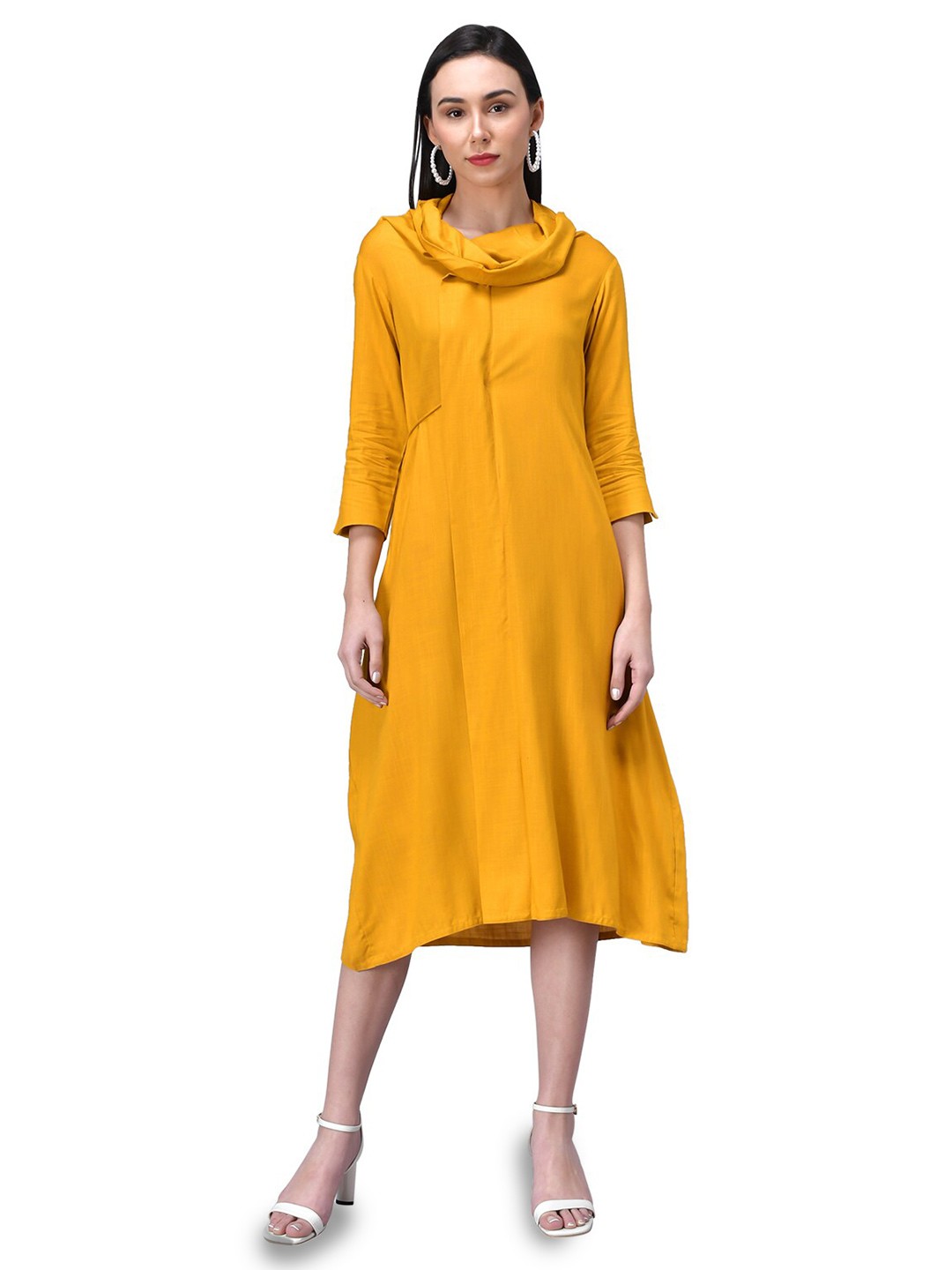 

Rudraaksha Creations Cowl Neck A-Line Midi Dress, Yellow