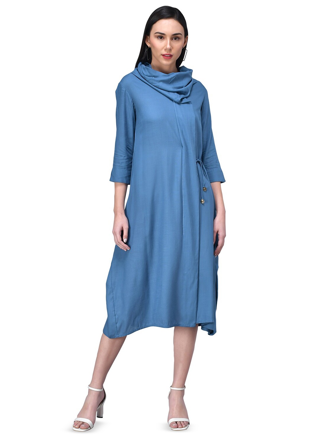 

Rudraaksha Creations Cowl Neck A-Line Midi Dress, Blue