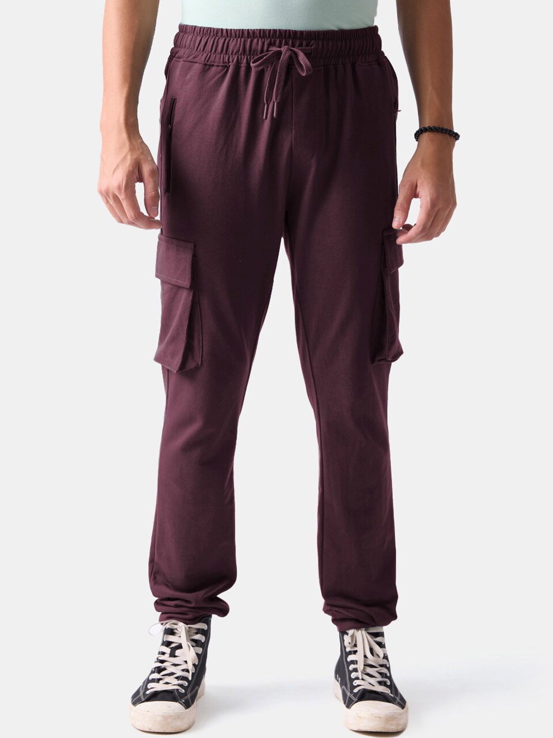 

The Souled Store Men Mid-Rise Cotton Regular-Fit Trousers, Burgundy