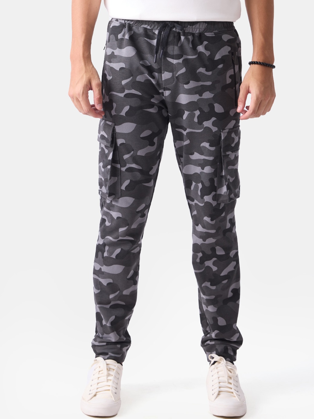 

The Souled Store Men Camouflage Printed Cotton Cargo Joggers, Black