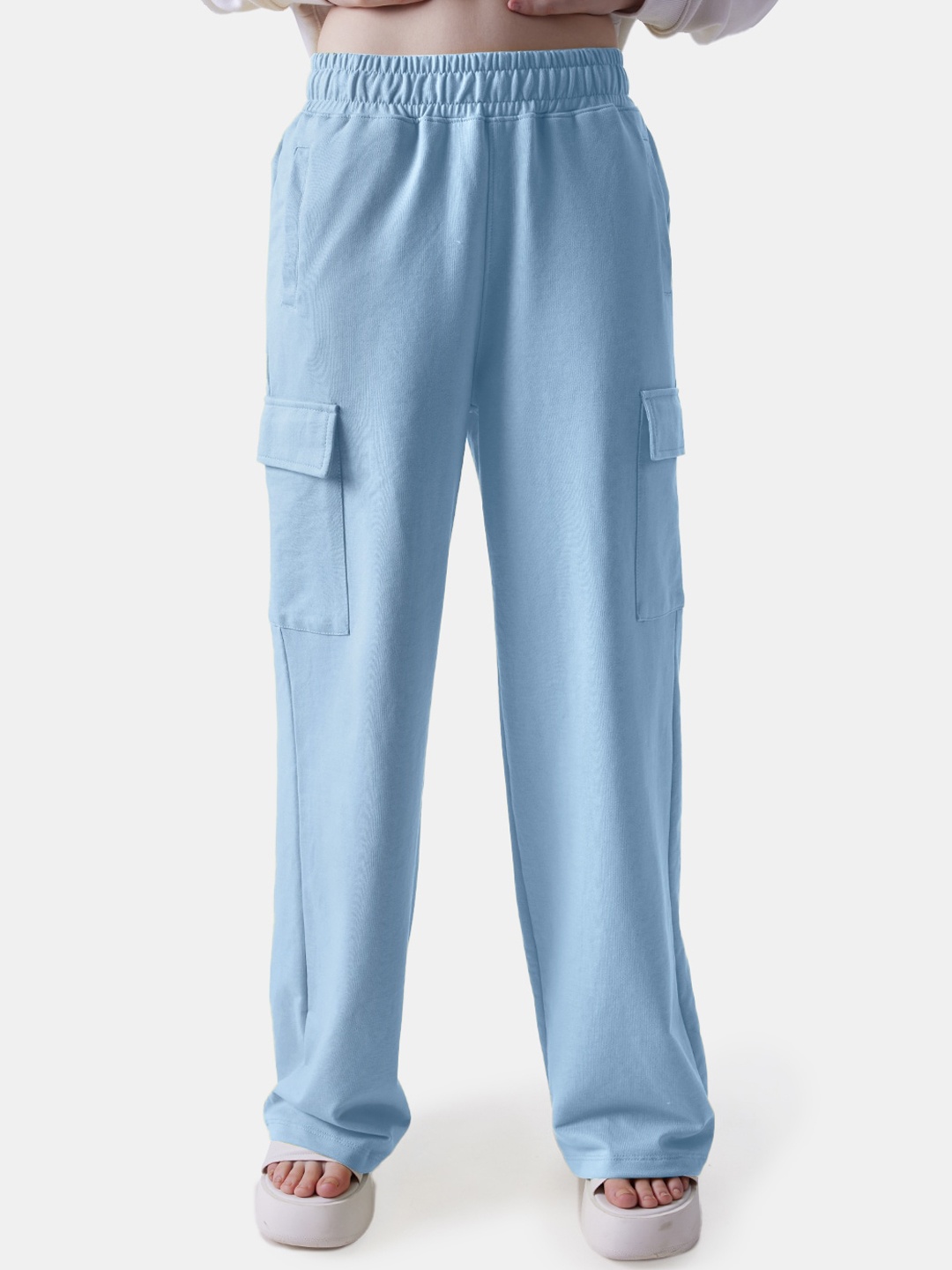 

The Souled Store Women Blue Mid Rise Pure Cotton Cargos Trousers