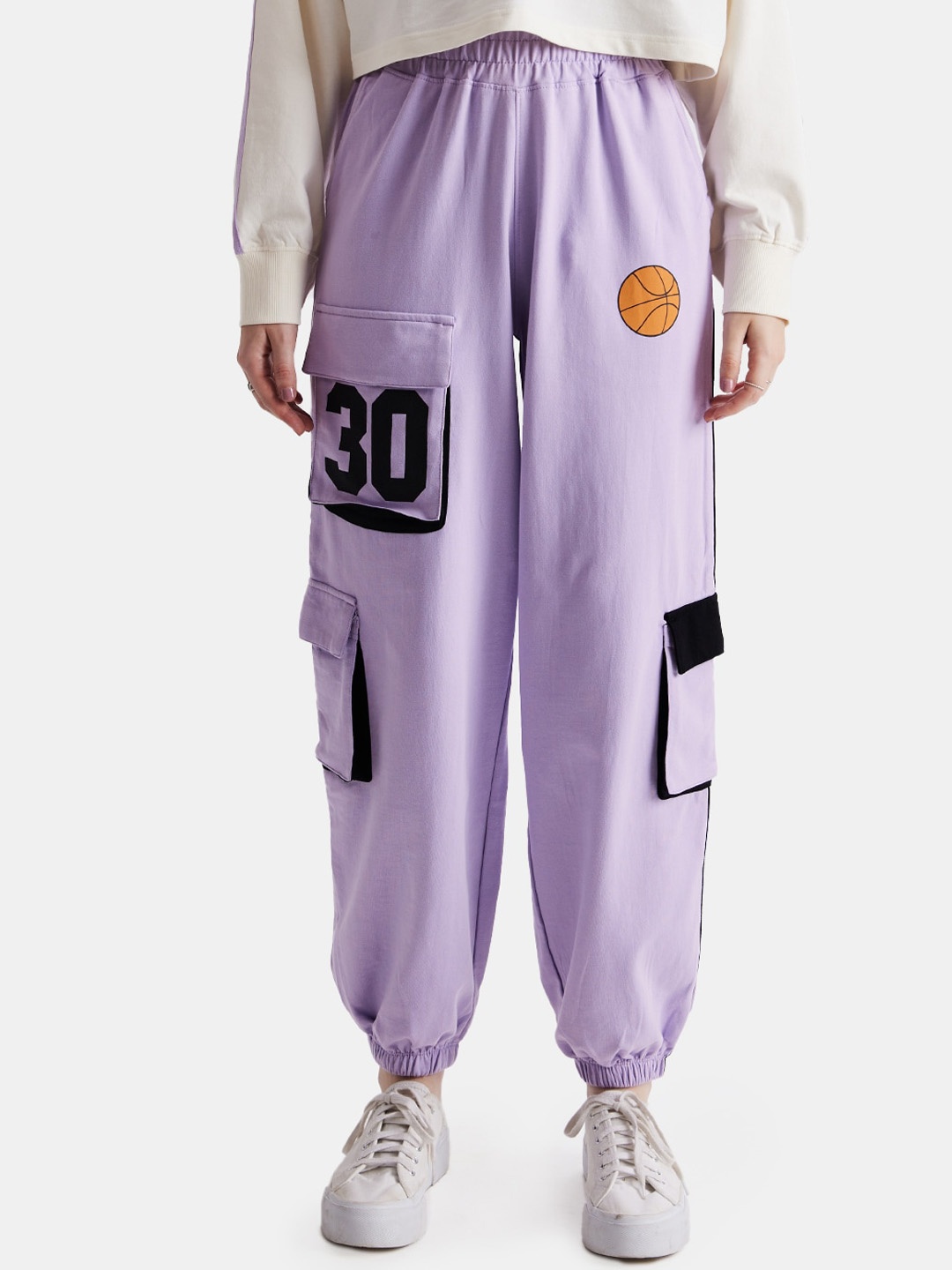 

The Souled Store Women Typography Printed Pure Cotton Jogger, Lavender