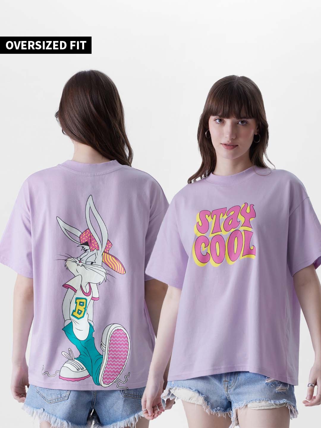 

The souled store Looney Tunes: Stay Cool Pink Women Oversized T-Shirts, Lavender