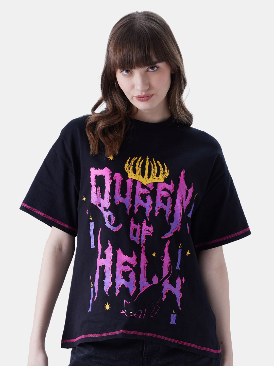 

The Souled Store Typography Cotton Oversized T-shirt, Black